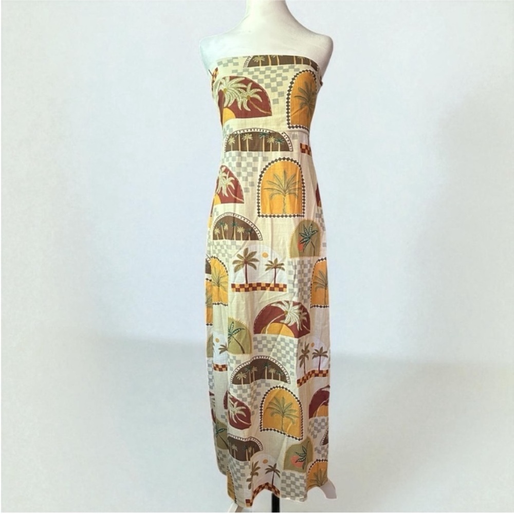 Strapless Island Print Maxi Dress